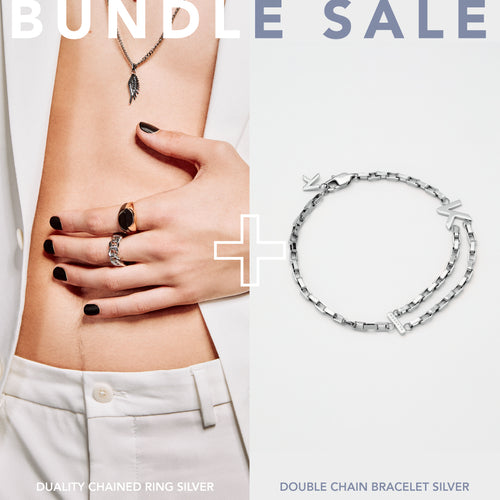 Duality Chained Ring Silver+ Double Chain Bracelet Silver